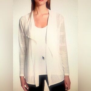 Calvin Klein White Sheer Open Front Women's Cardigan, Size Large, 29" Long